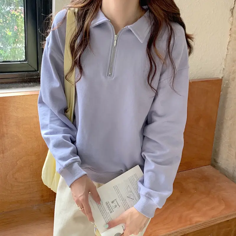 Women's 2022 Spring Sweater Polo Zipper Top - Image 3