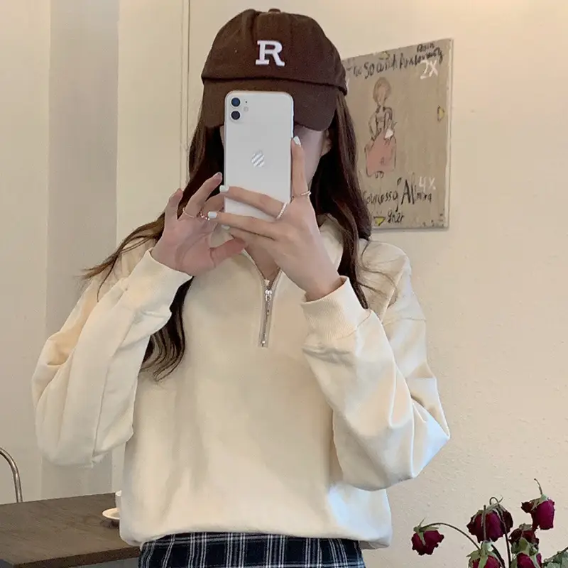 Women's 2022 Spring Sweater Polo Zipper Top - Image 4