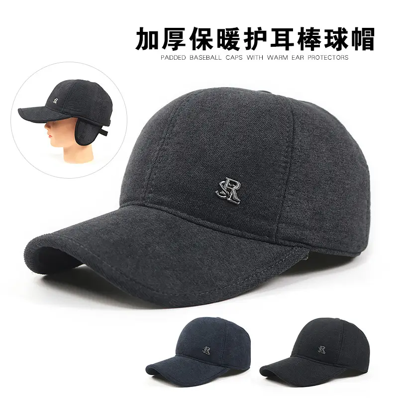 Men's Winter Wool Cap Grey Blue Ear Flaps