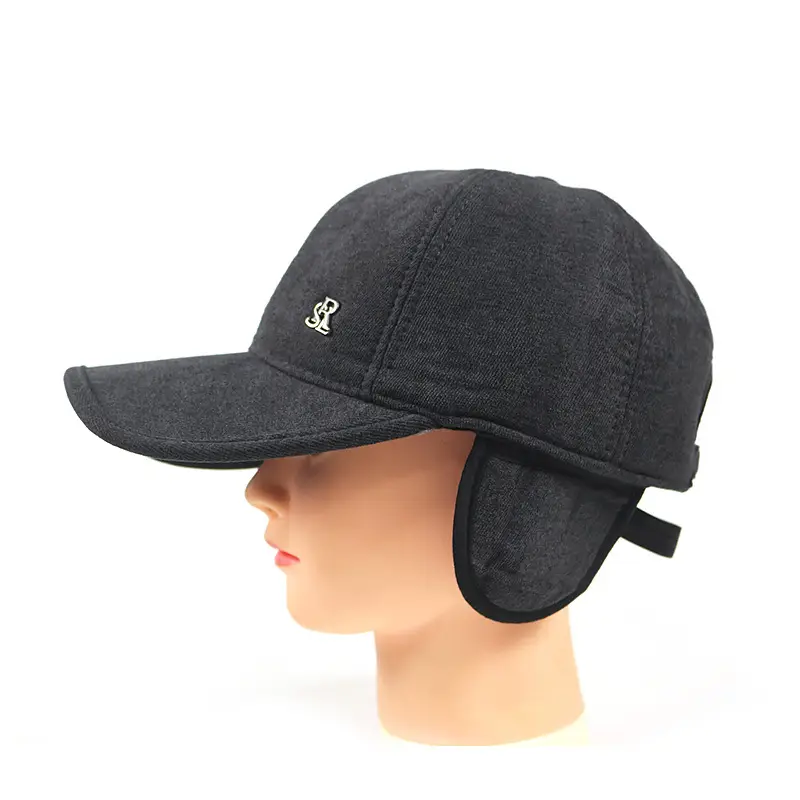 Men's Winter Wool Cap Grey Blue Ear Flaps