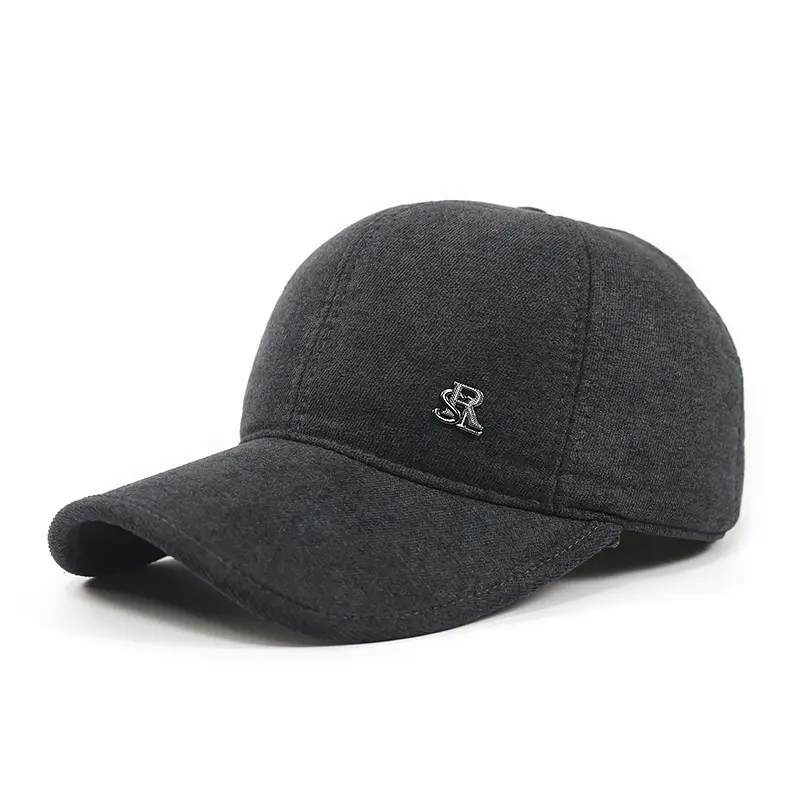 Men's Winter Wool Cap Grey Blue Ear Flaps