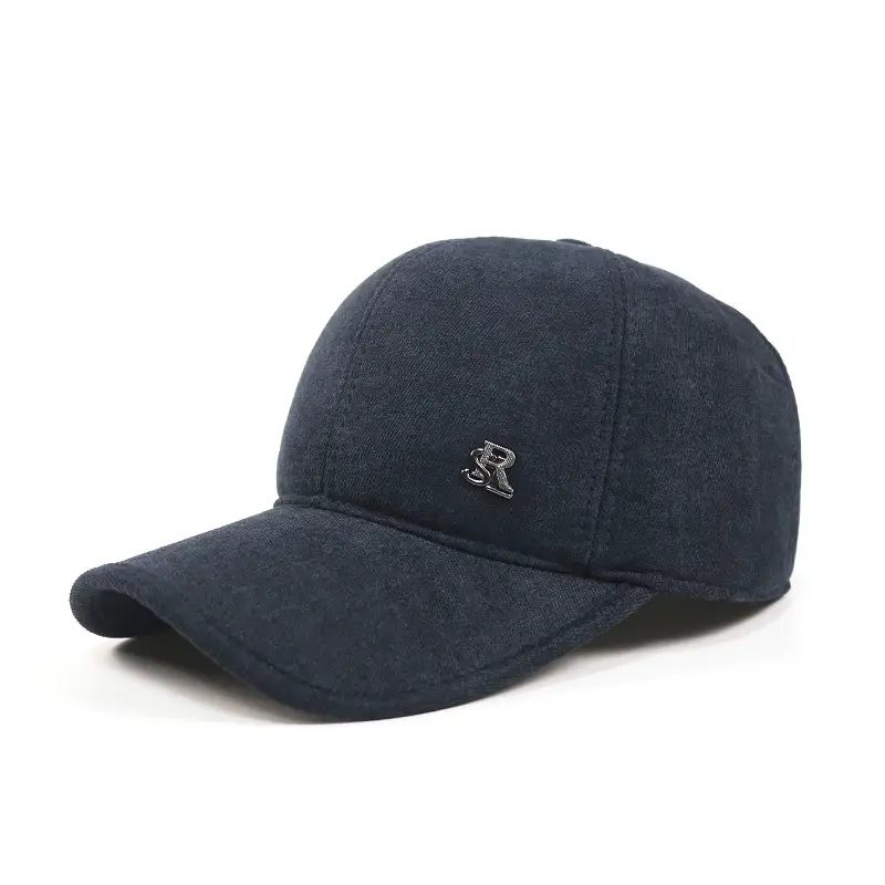 Men's Winter Wool Cap Grey Blue Ear Flaps