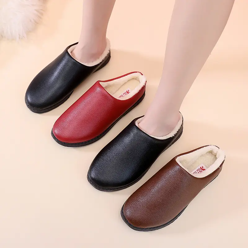 26 New Models of Winter Women's Cotton Slippers for Home Use, Warm and Thickened with Fleece, Pu Waterproof, Soft Sole, Non-Slip, Suitable for Middle-Aged and Elderly Mothers - Image 7