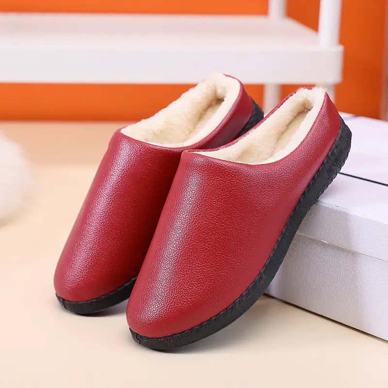 26 New Models of Winter Women's Cotton Slippers for Home Use, Warm and Thickened with Fleece, Pu Waterproof, Soft Sole, Non-Slip, Suitable for Middle-Aged and Elderly Mothers - Image 8