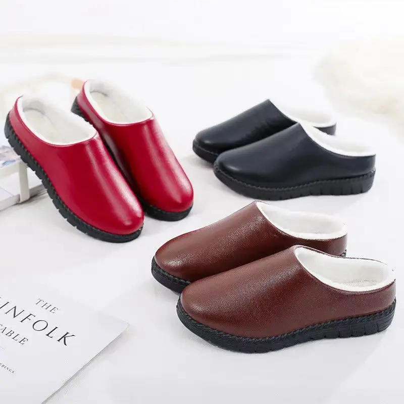 26 New Models of Winter Women's Cotton Slippers for Home Use, Warm and Thickened with Fleece, Pu Waterproof, Soft Sole, Non-Slip, Suitable for Middle-Aged and Elderly Mothers - Image 9