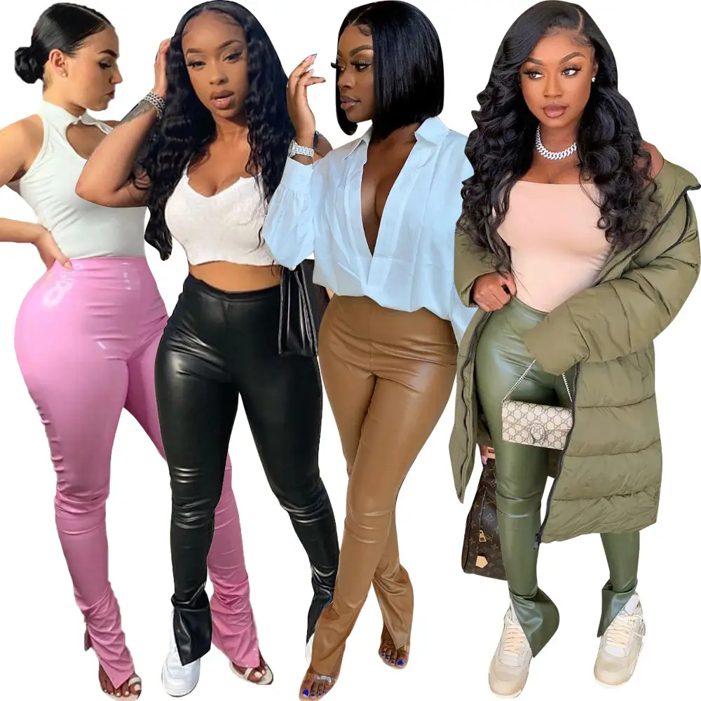 Sexy Slim Pencil Pants for Women Mid Waist Stretch PU Leather - Image 5
