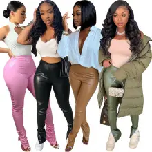 Sexy Slim Pencil Pants for Women Mid Waist Stretch PU Leather — feature 5