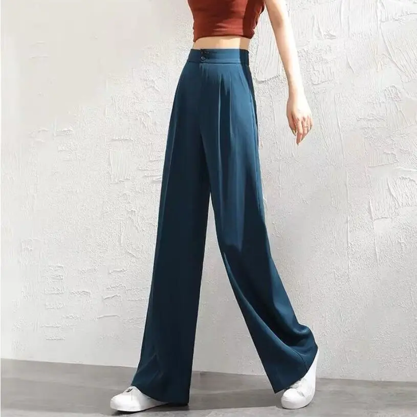 Women Wide Leg Pants Solid Color High Waist Draping 2023 - Image 5