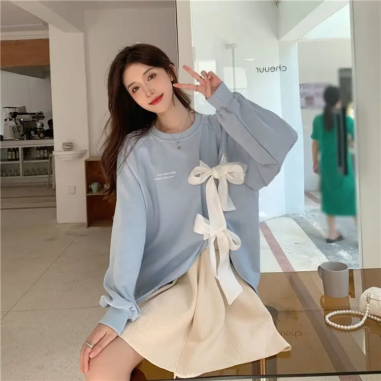 Women's Bow Strap Pullover Sweatshirt Light Blue Summer Top — feature 20