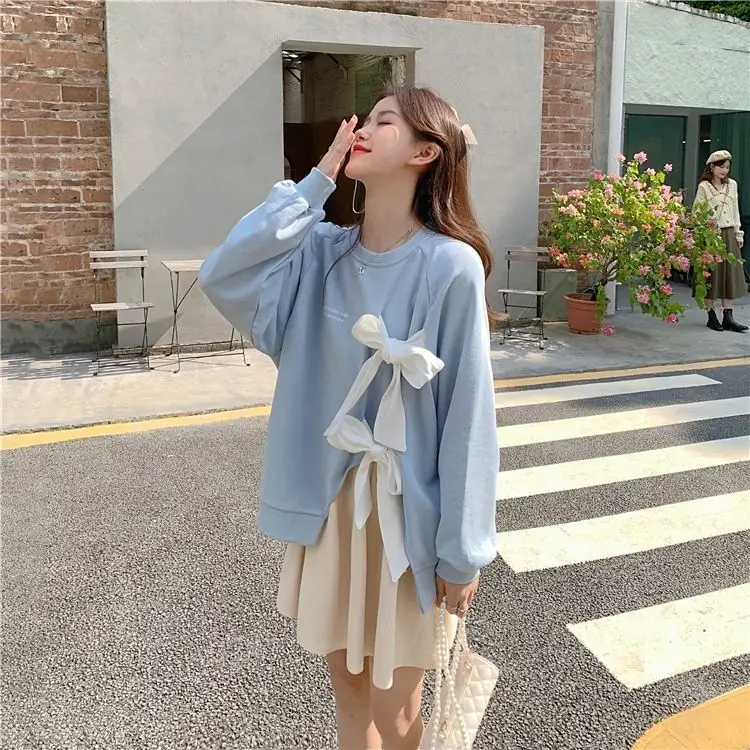 Women's Bow Strap Pullover Sweatshirt Light Blue Summer Top — feature 7