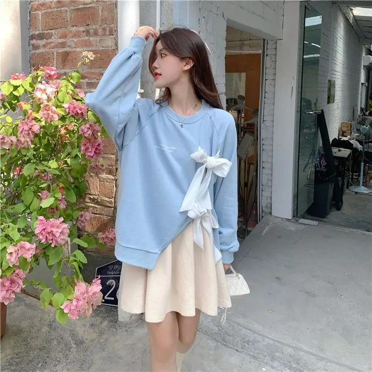 Women's Bow Strap Pullover Sweatshirt Light Blue Summer Top — feature 8