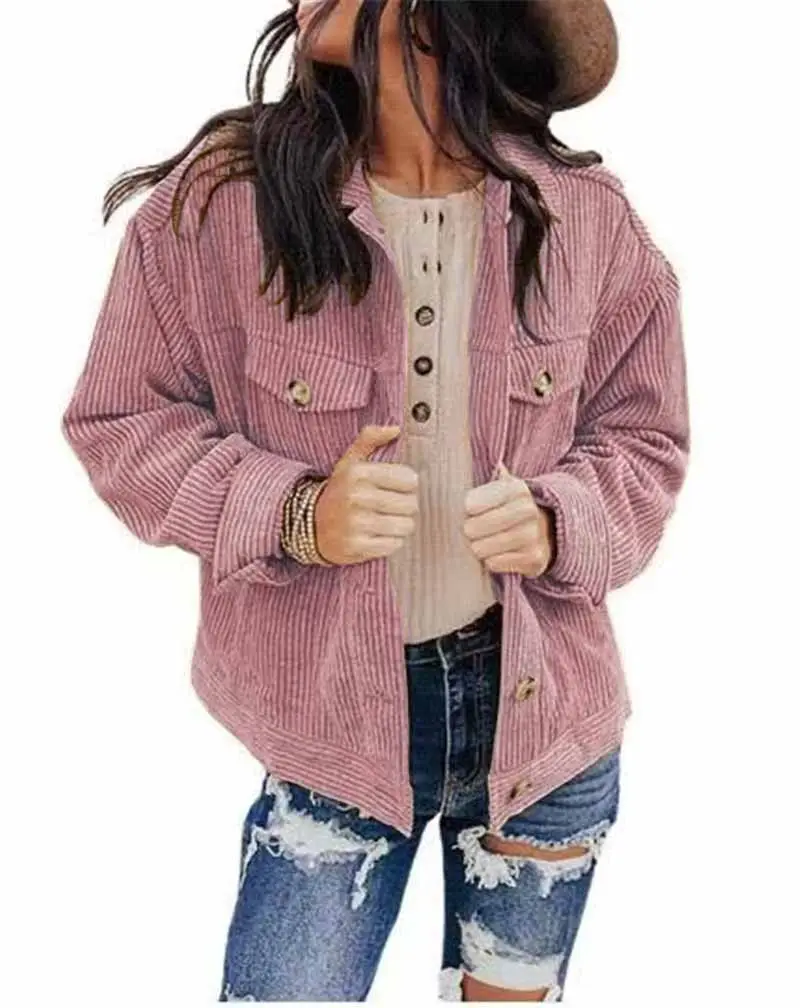 Women's 2022 Corduroy Jacket Cardigan Solid Color - Image 10