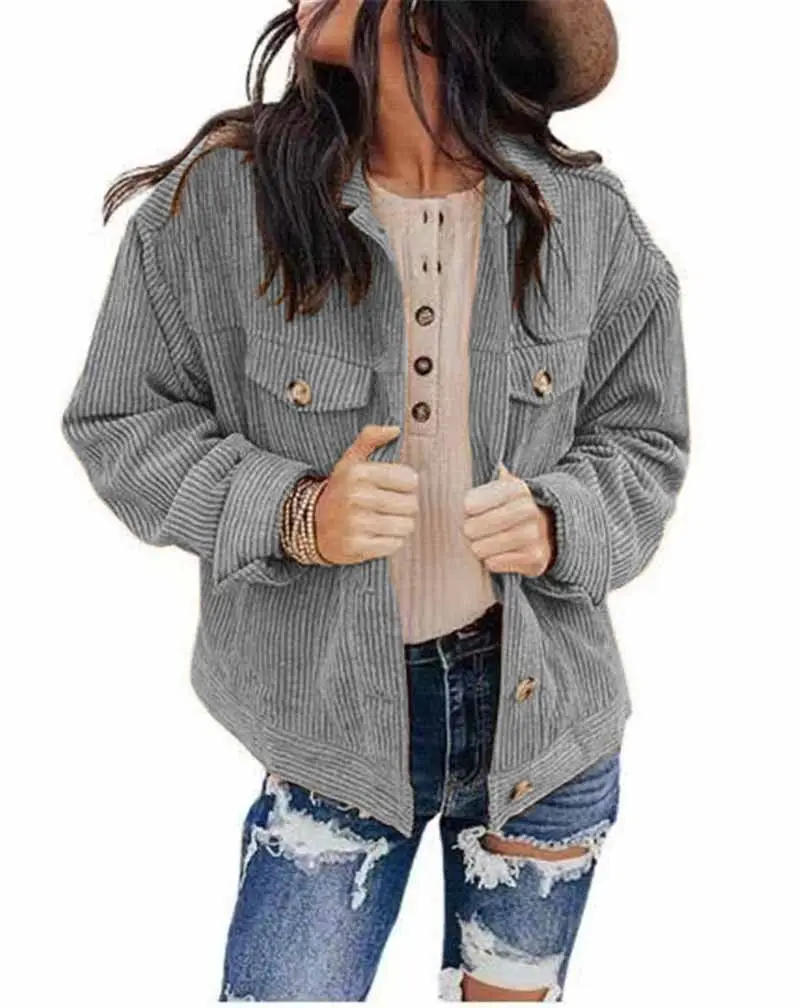 Women's 2022 Corduroy Jacket Cardigan Solid Color - Image 12