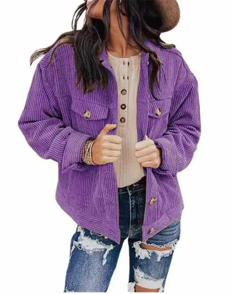Women's 2022 Corduroy Jacket Cardigan Solid Color - Image 3
