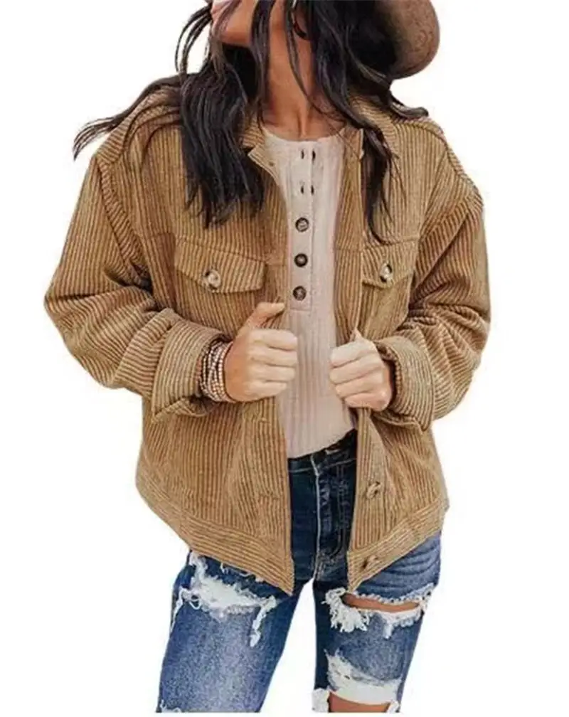 Women's 2022 Corduroy Jacket Cardigan Solid Color - Image 4
