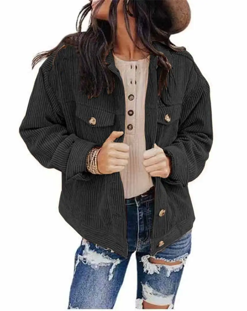 Women's 2022 Corduroy Jacket Cardigan Solid Color - Image 6