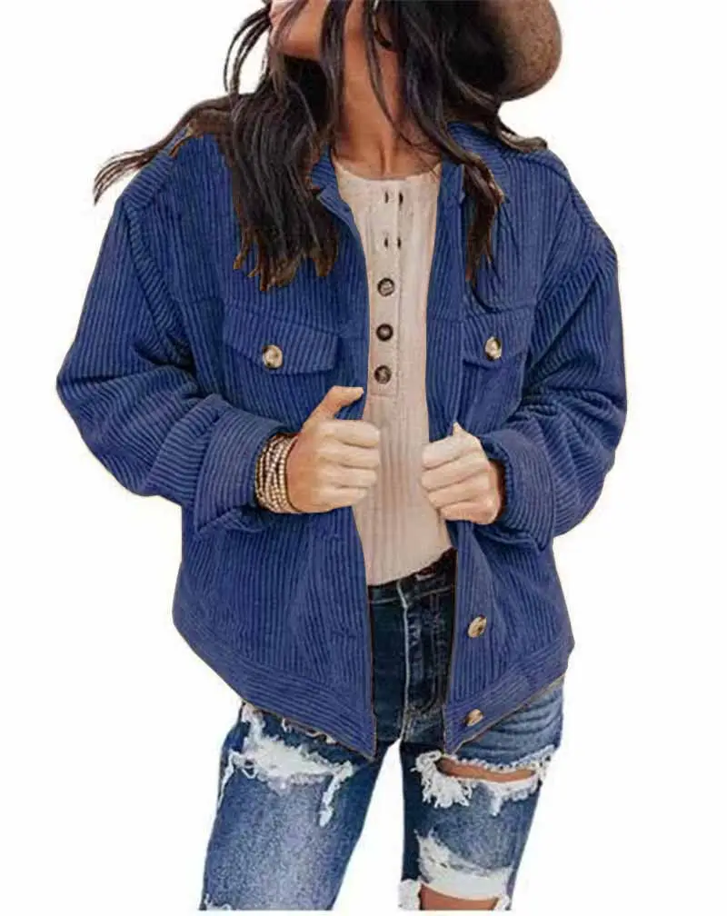 Women's 2022 Corduroy Jacket Cardigan Solid Color - Image 8