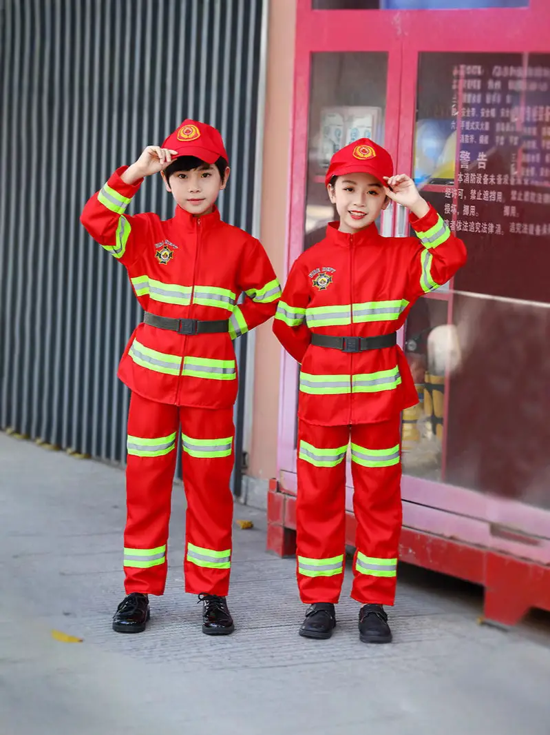 Children's Red Fireman Suit with Reflective Stripes - Image 21