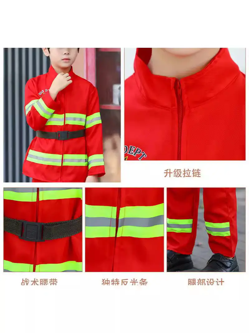 Children's Red Fireman Suit with Reflective Stripes - Image 23
