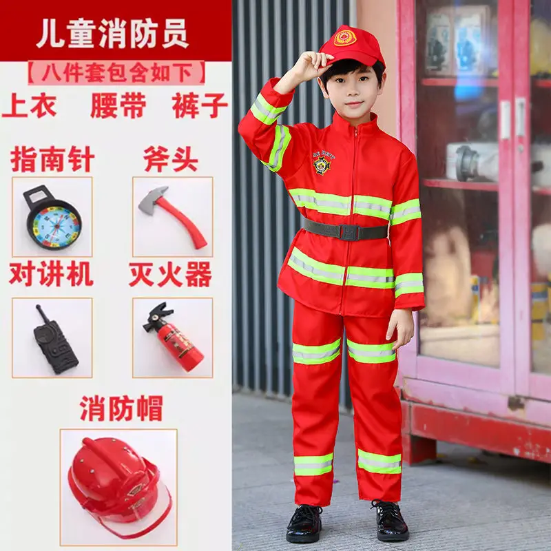 Children's Red Fireman Suit with Reflective Stripes - Image 10