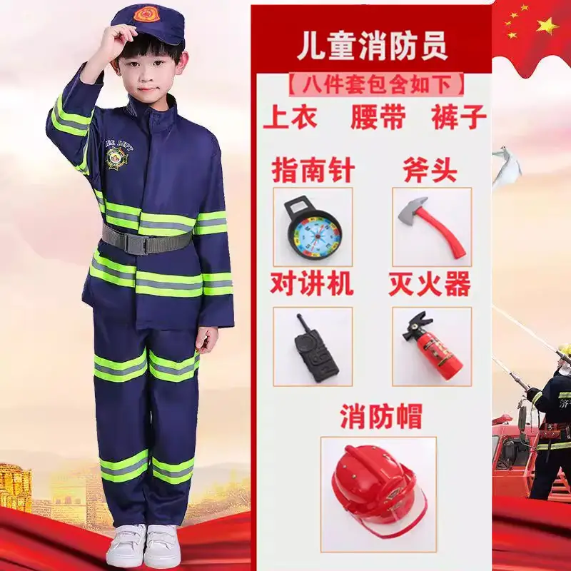 Children's Red Fireman Suit with Reflective Stripes - Image 11