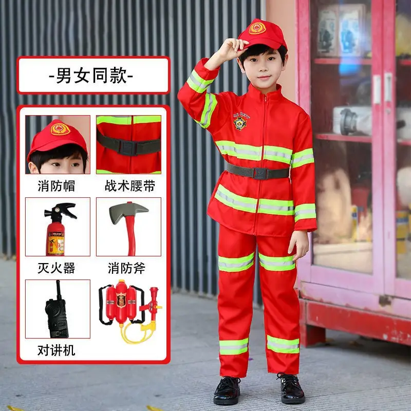 Children's Red Fireman Suit with Reflective Stripes - Image 12