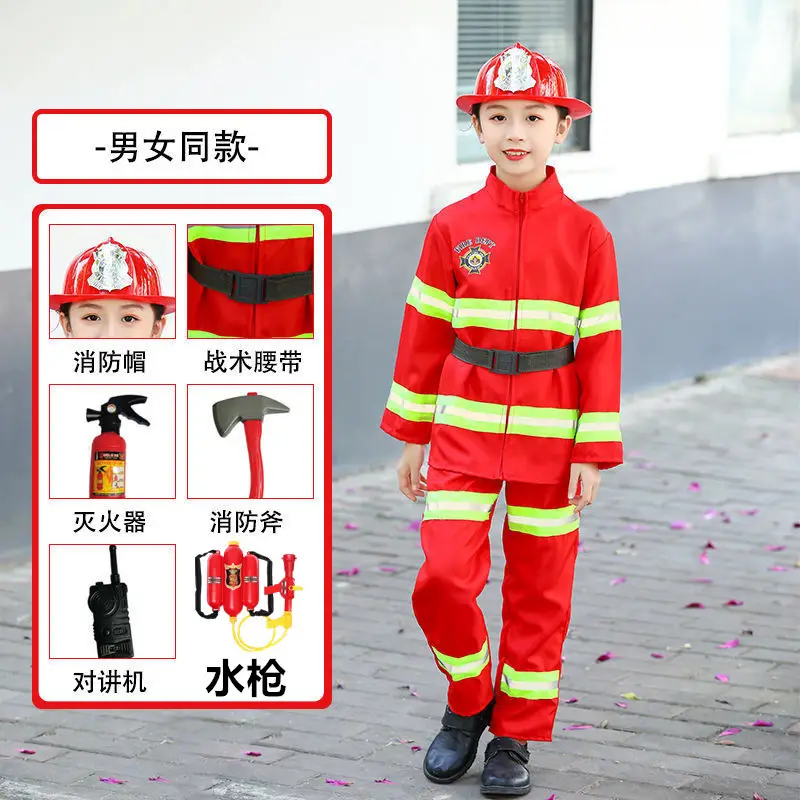 Children's Red Fireman Suit with Reflective Stripes - Image 13