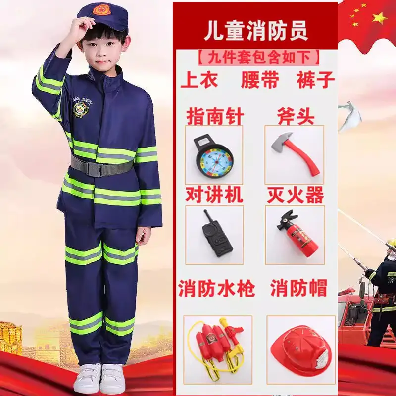 Children's Red Fireman Suit with Reflective Stripes - Image 15