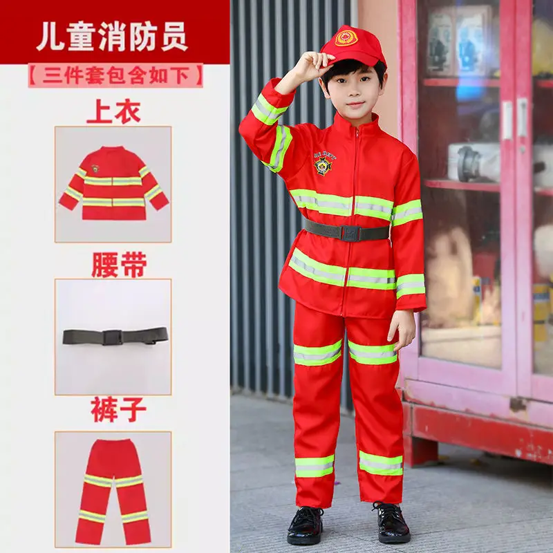 Children's Red Fireman Suit with Reflective Stripes - Image 16