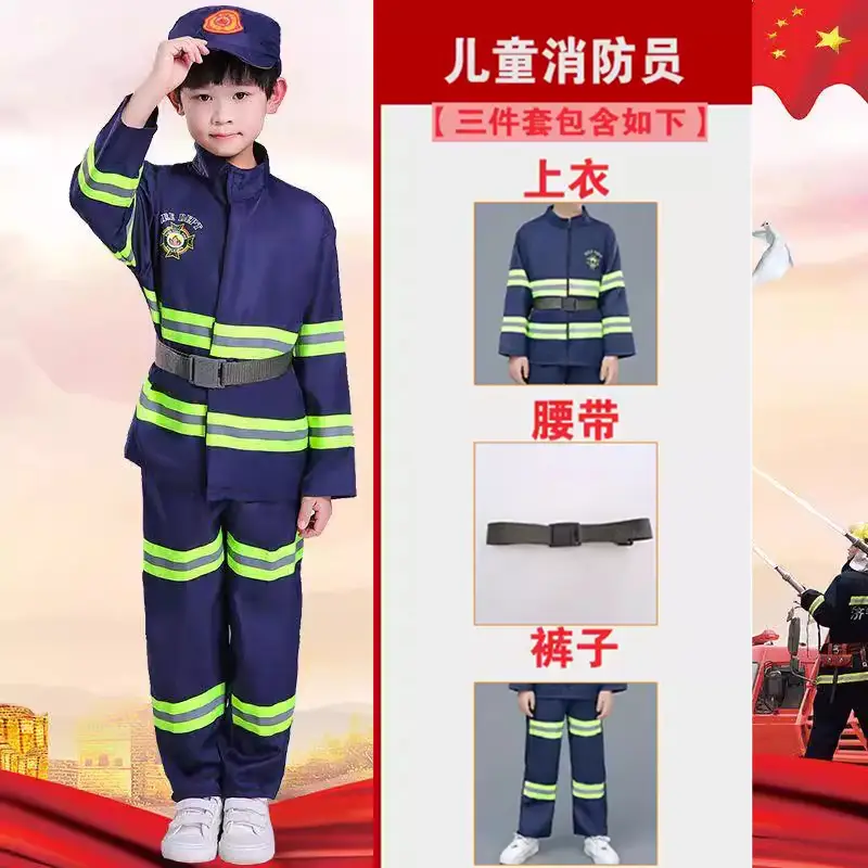 Children's Red Fireman Suit with Reflective Stripes - Image 17