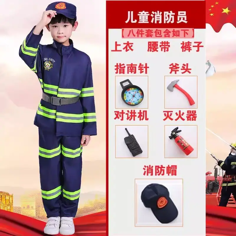 Children's Red Fireman Suit with Reflective Stripes - Image 19