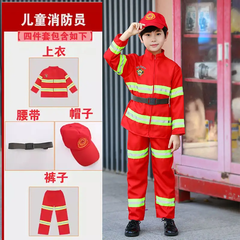 Children's Red Fireman Suit with Reflective Stripes - Image 2