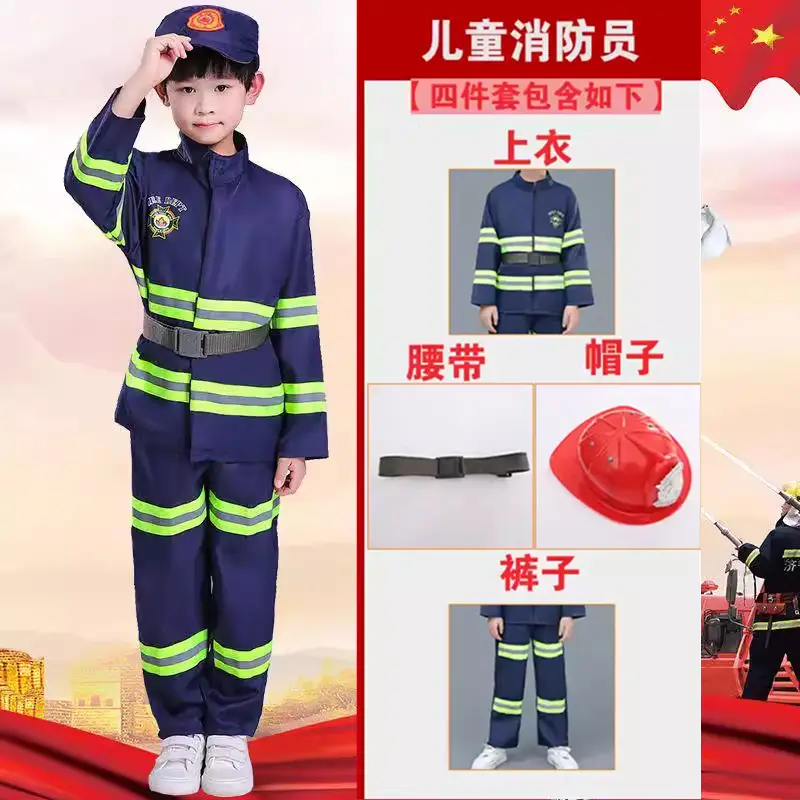 Children's Red Fireman Suit with Reflective Stripes - Image 3