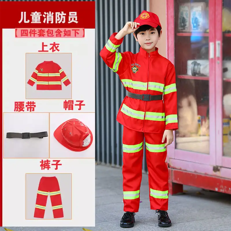 Children's Red Fireman Suit with Reflective Stripes - Image 4