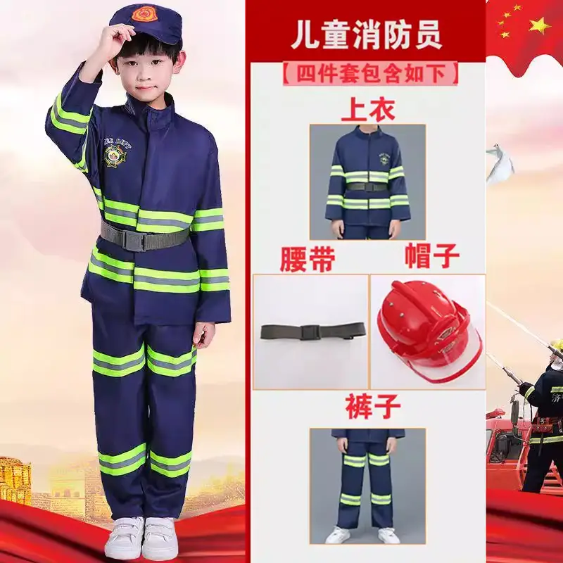 Children's Red Fireman Suit with Reflective Stripes - Image 5