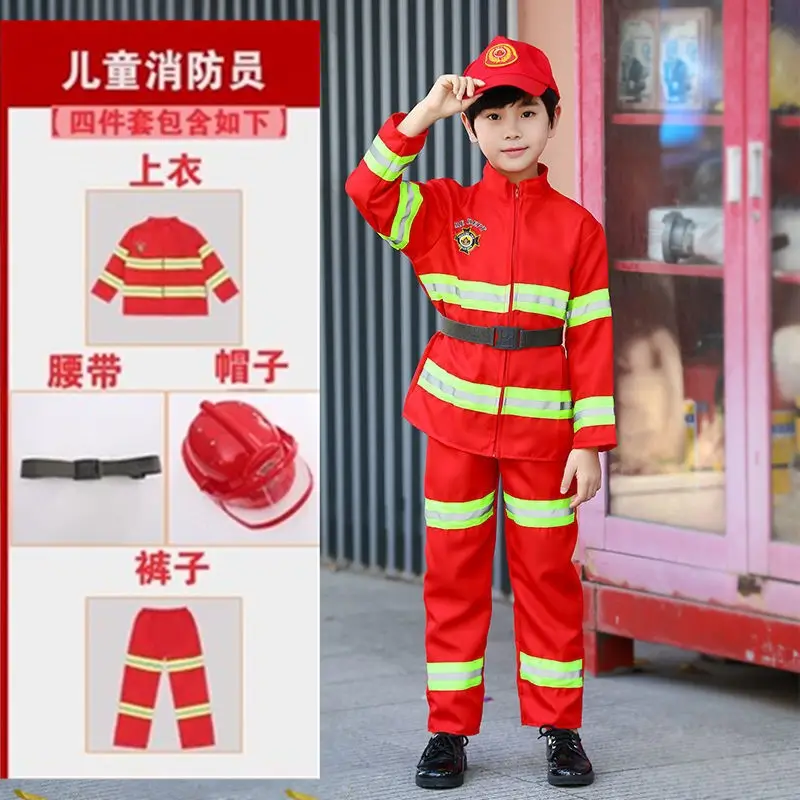 Children's Red Fireman Suit with Reflective Stripes - Image 6