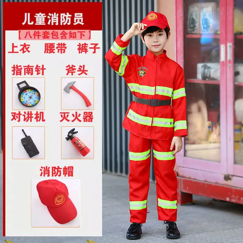 Children's Red Fireman Suit with Reflective Stripes - Image 7