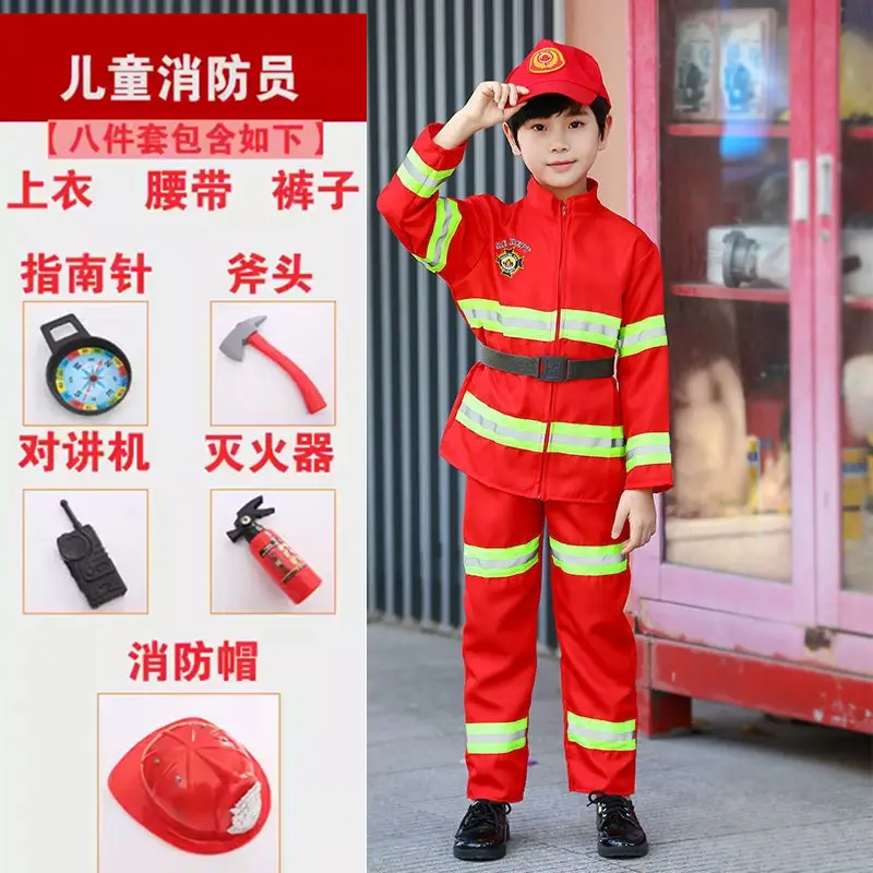 Children's Red Fireman Suit with Reflective Stripes - Image 8