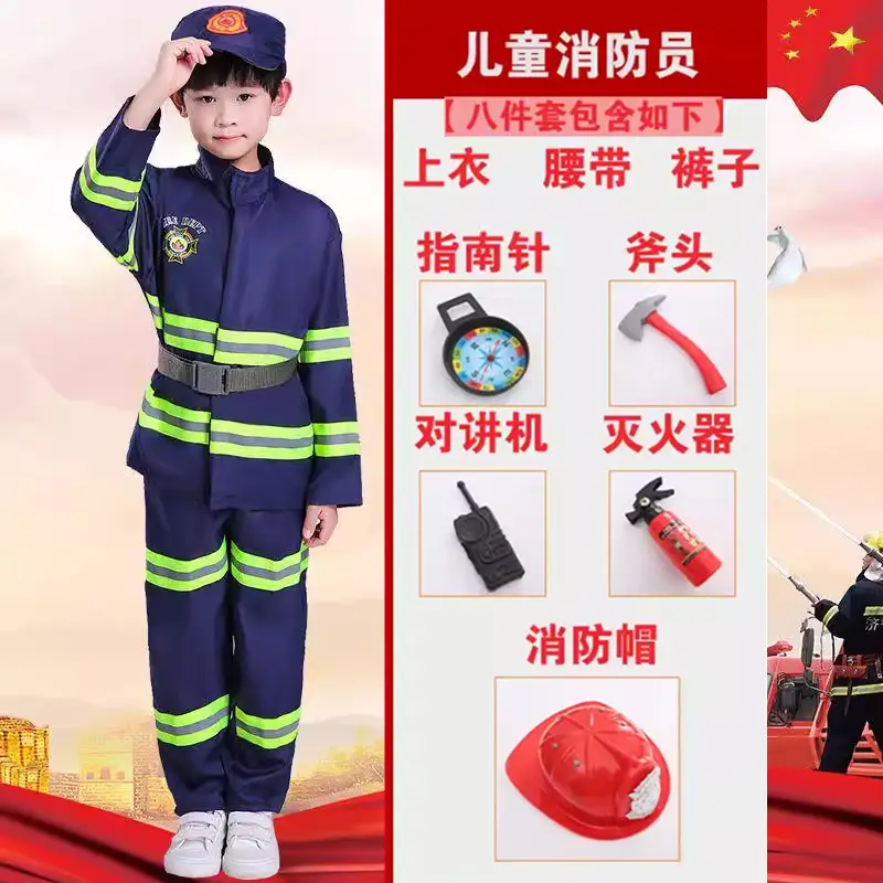 Children's Red Fireman Suit with Reflective Stripes - Image 9