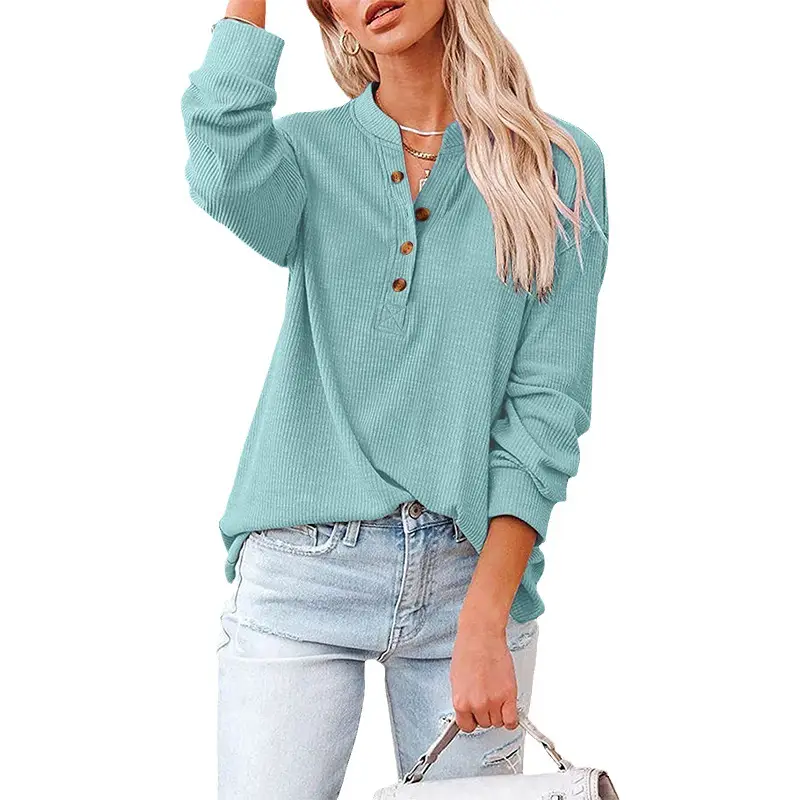 Women's Grey Knitted V-Neck Long Sleeve T-Shirt - Image 12