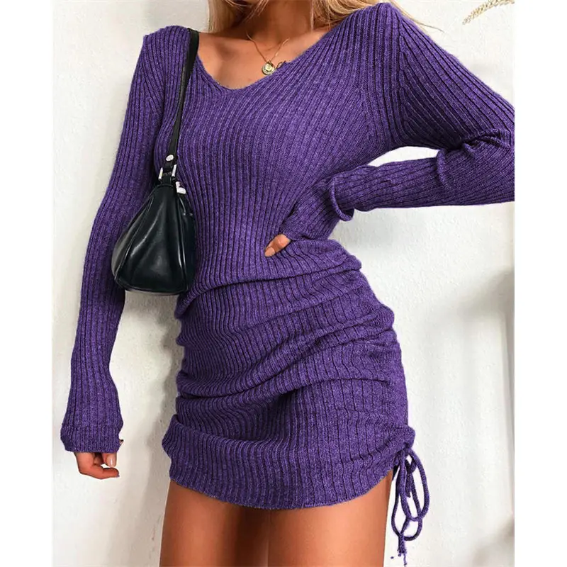 2025 Knitted V Neck Sweater Skirt Set Magenta — feature 23