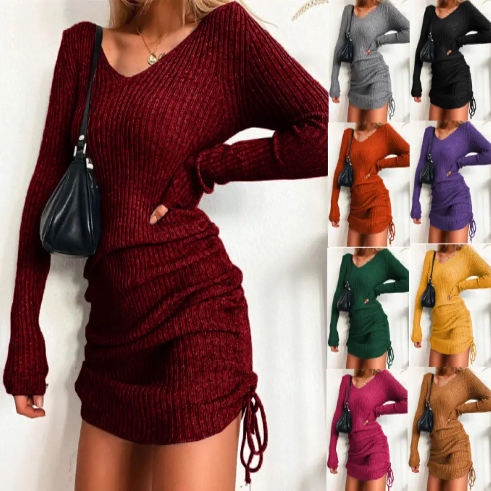 2025 Knitted V Neck Sweater Skirt Set Magenta — feature 6
