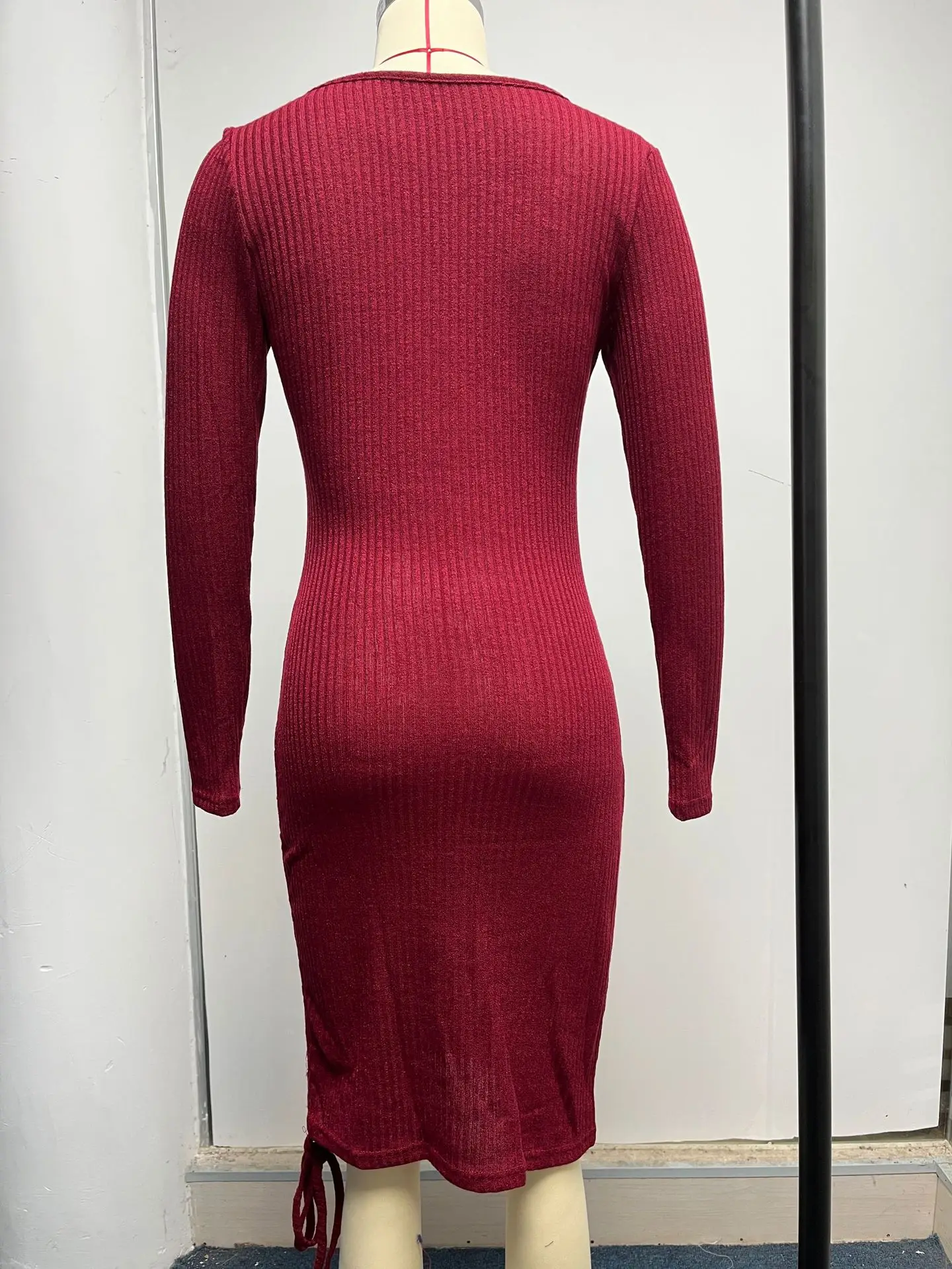 2025 Knitted V Neck Sweater Skirt Set Magenta — feature 9