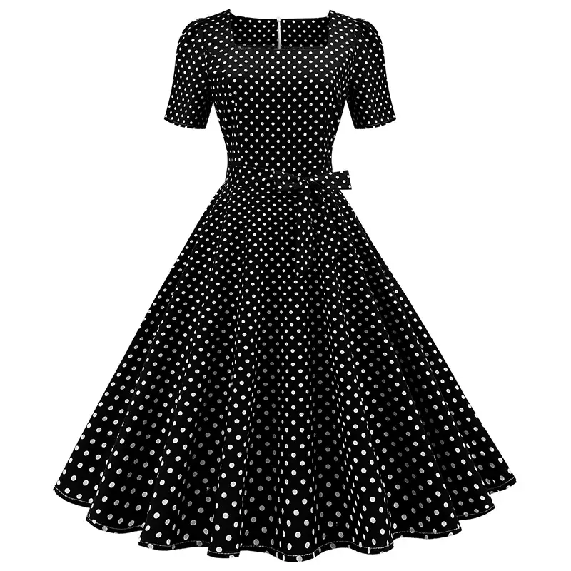 Black Polka Dot Swirl Dress for Women