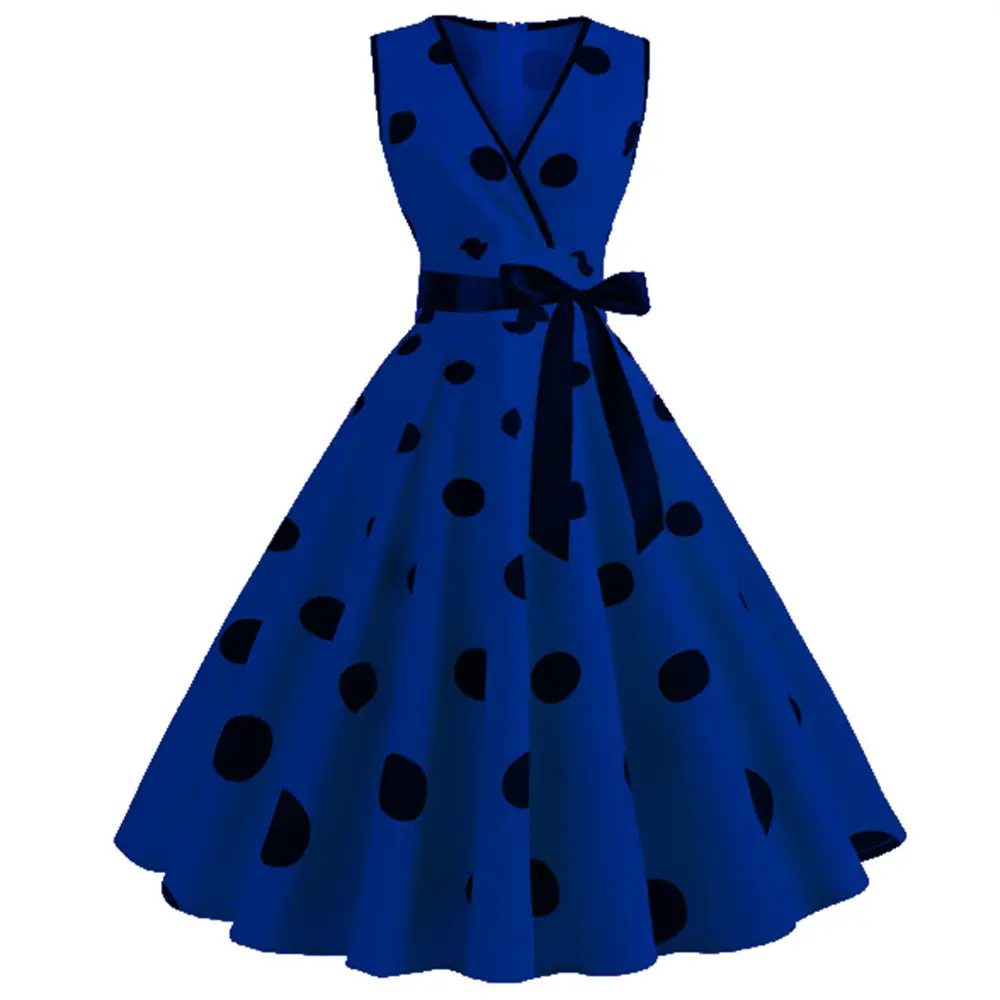 Yellow Polka Dot Waist Belt Swing Dress for Women - Image 10