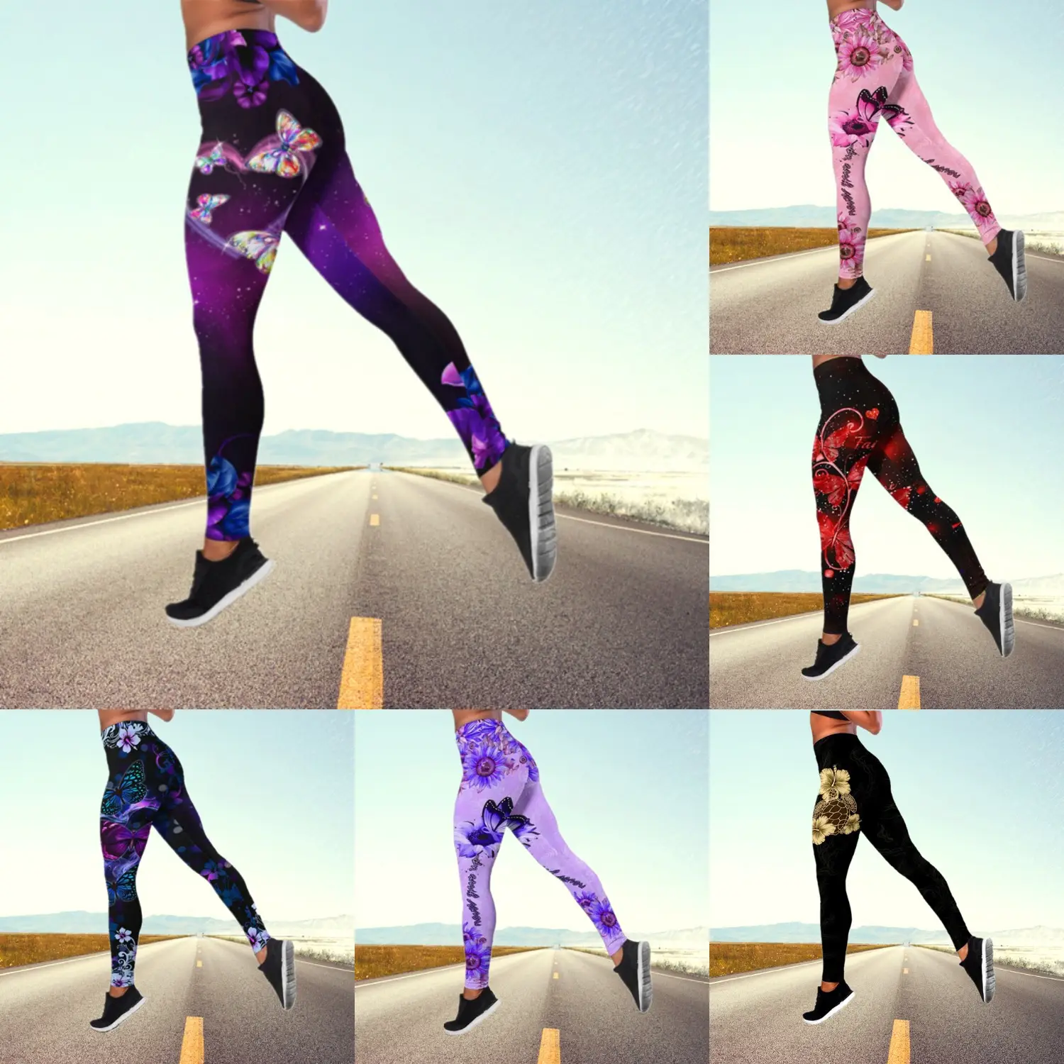 2023 Butterfly Print High Waist Yoga Pants Plus Size Pink - Image 10