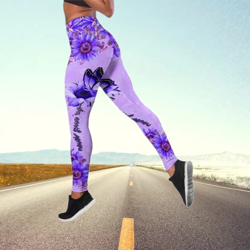 2023 Butterfly Print High Waist Yoga Pants Plus Size Pink - Image 8