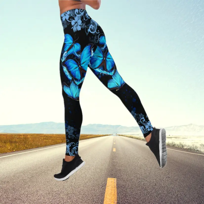 2023 Butterfly Print High Waist Yoga Pants Plus Size Pink - Image 6