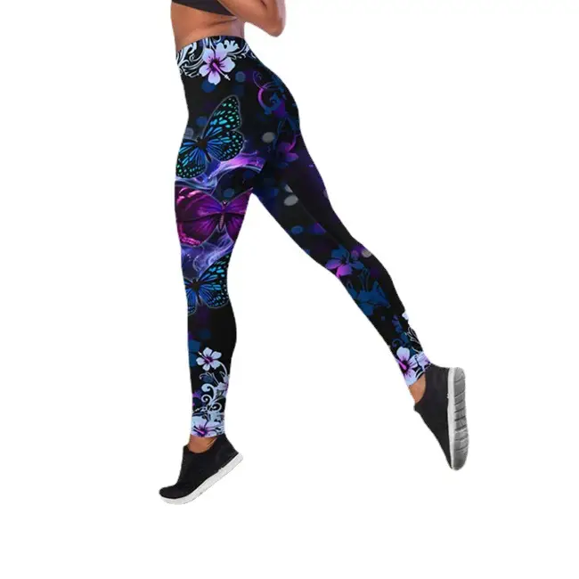 2023 Butterfly Print High Waist Yoga Pants Plus Size Pink - Image 11