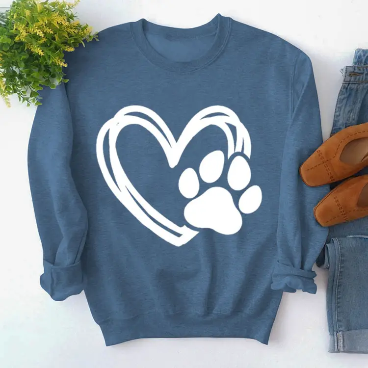 Green Turtleneck Sweatshirt with Heart Paw Print